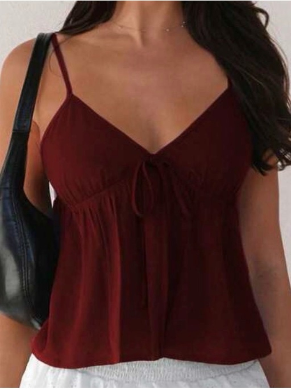 SHEIN Burgundy Spaghetti Strap V-Neck Tie-Front Camisole